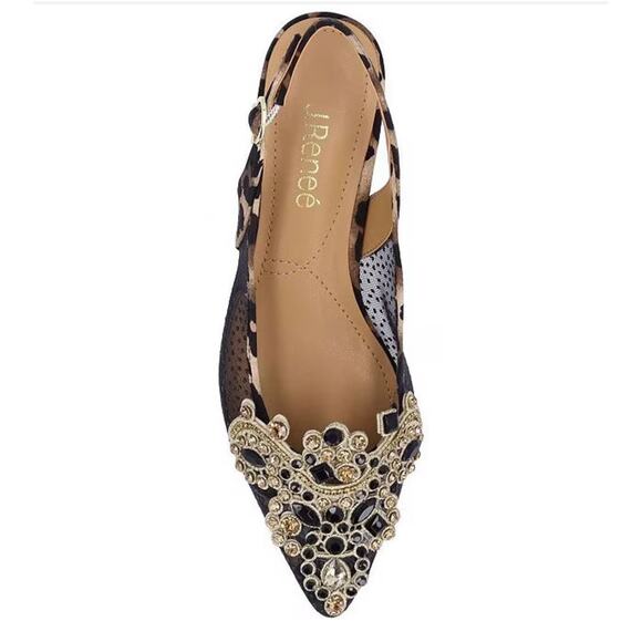 J. Renee Strovanni Animal Print Jewel Slingback Pumps 9.5M Kitten Heel - Picture 1 of 8